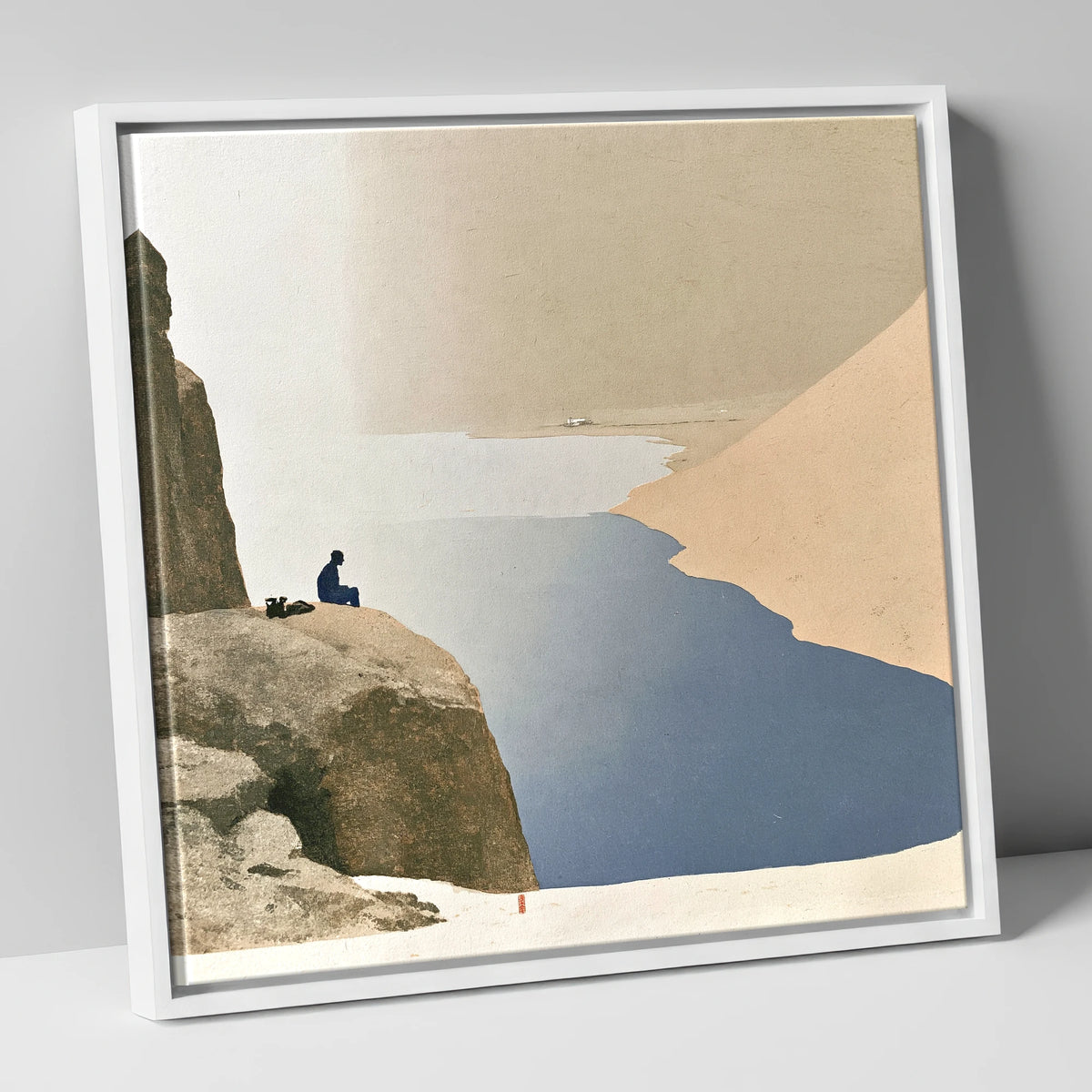 Seated Walker at Innominate Tarn lake district fell canvas wall art in white frame