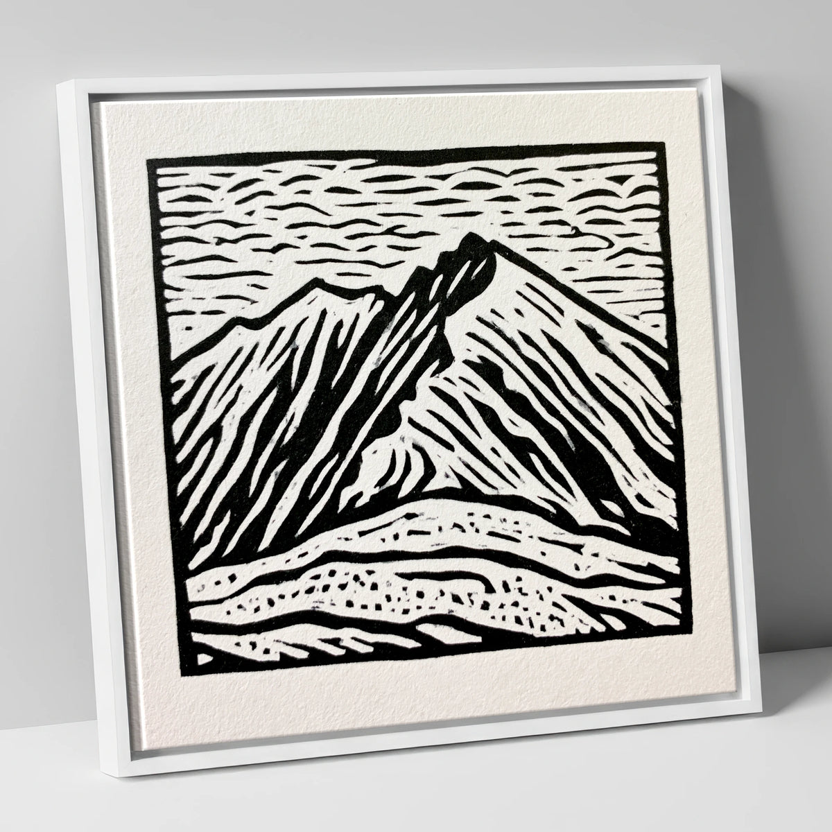 Monochrome Helvellyn Ridges lake district fell canvas wall art in white frame