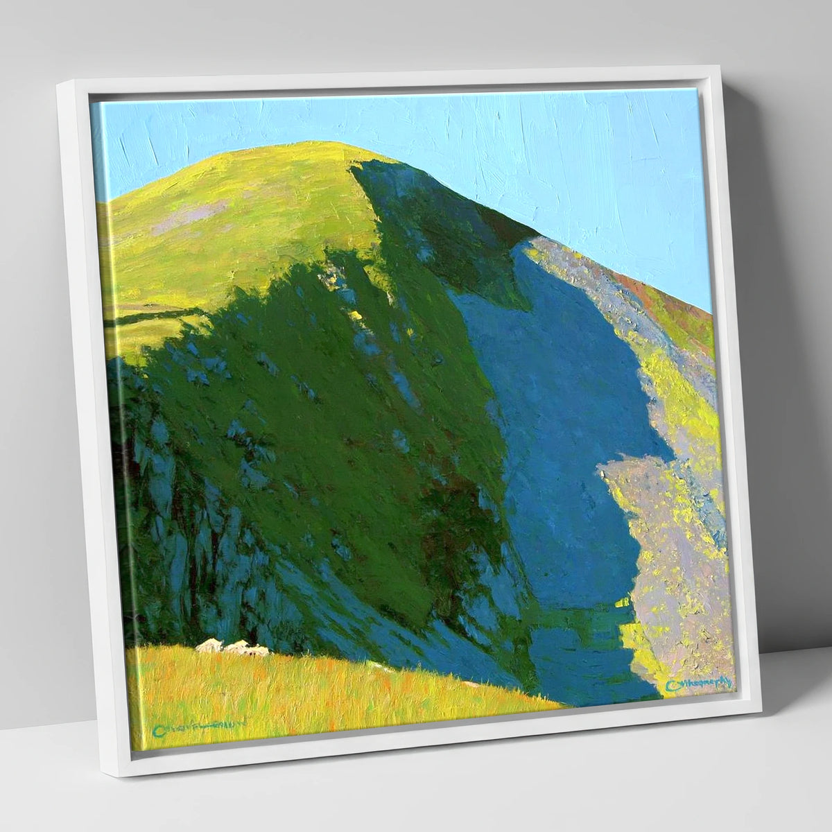 Vibrant Light on Sail Fell lake district fell canvas wall art in white frame