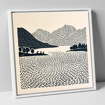 Graphic Grasmere Lake and Fells lake district lake canvas wall art in white frame