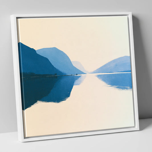 Striking Blue Lake Reflections lake district lake canvas wall art in white frame