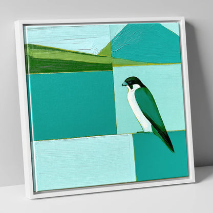 Peregrine Falcon Against Teal Fells lake district wildlife canvas wall art in white frame