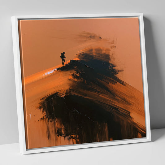Silhouette on Striding Edge Helvellyn lake district walking canvas wall art in white frame