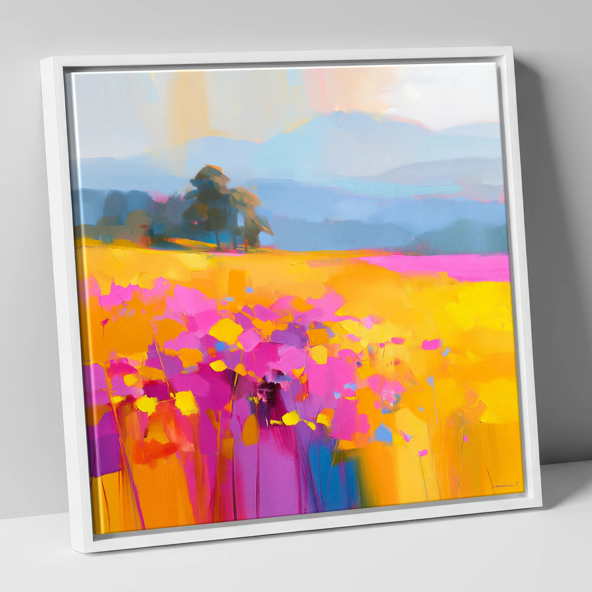 Vibrant Upland Hay Meadow lake district wildflower canvas wall art in white frame
