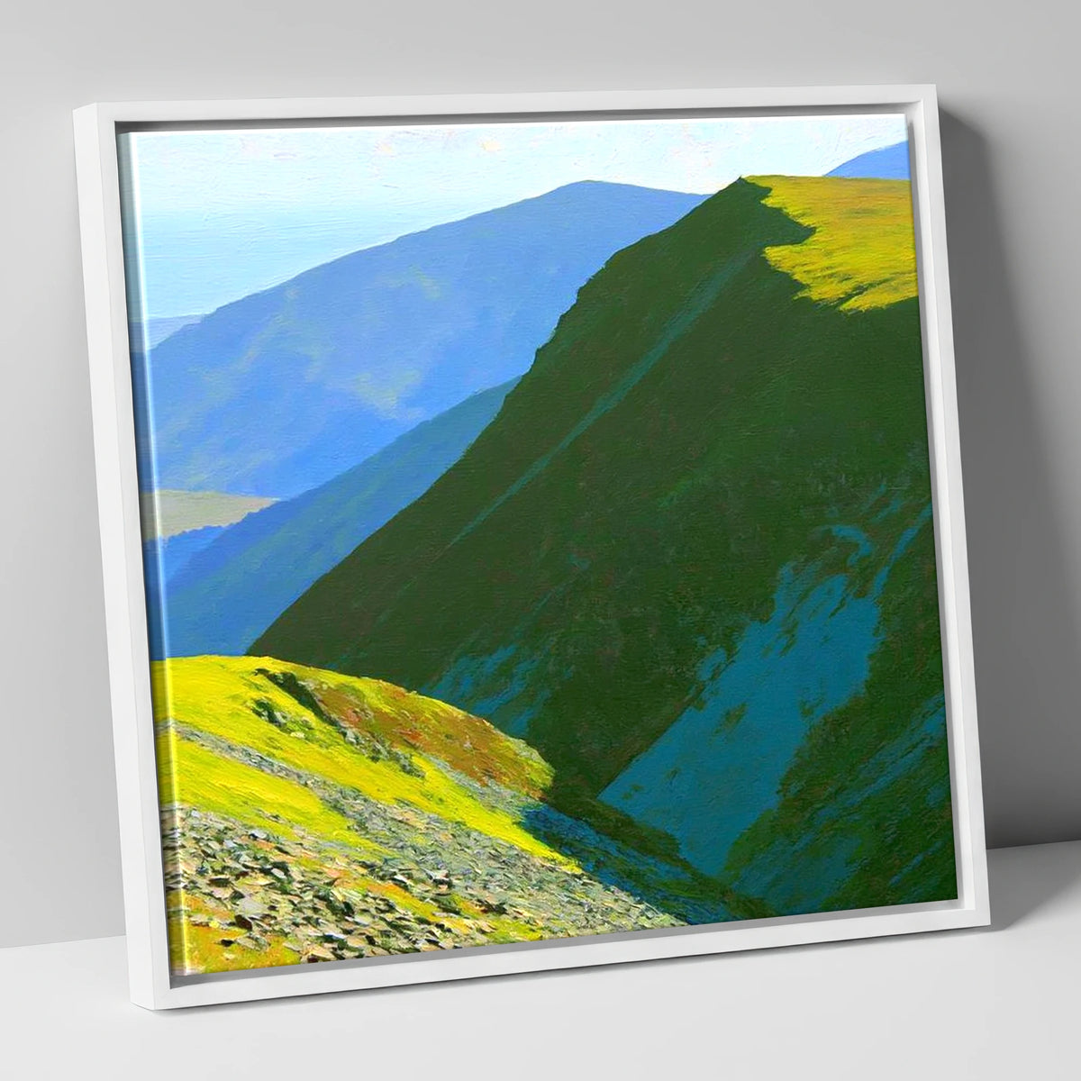 Sunlit Knott Rigg Ridge lake district fell canvas wall art in white frame