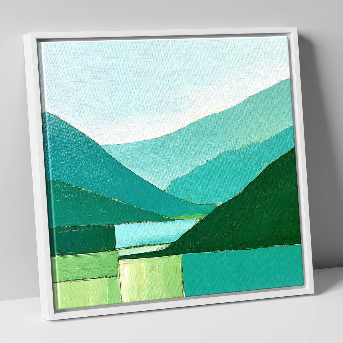 Borrowdale Valley Fells in Teal lake district valley canvas wall art in white frame