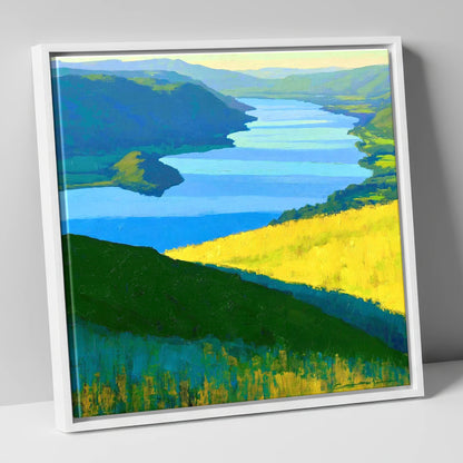 Bold Yellow Fells Above Ullswater lake district lake canvas wall art in white frame