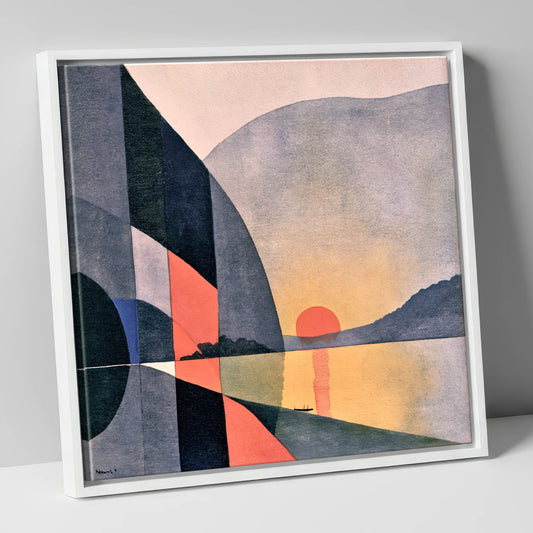 Abstract Sunset Over the Water lake district lake canvas wall art in white frame