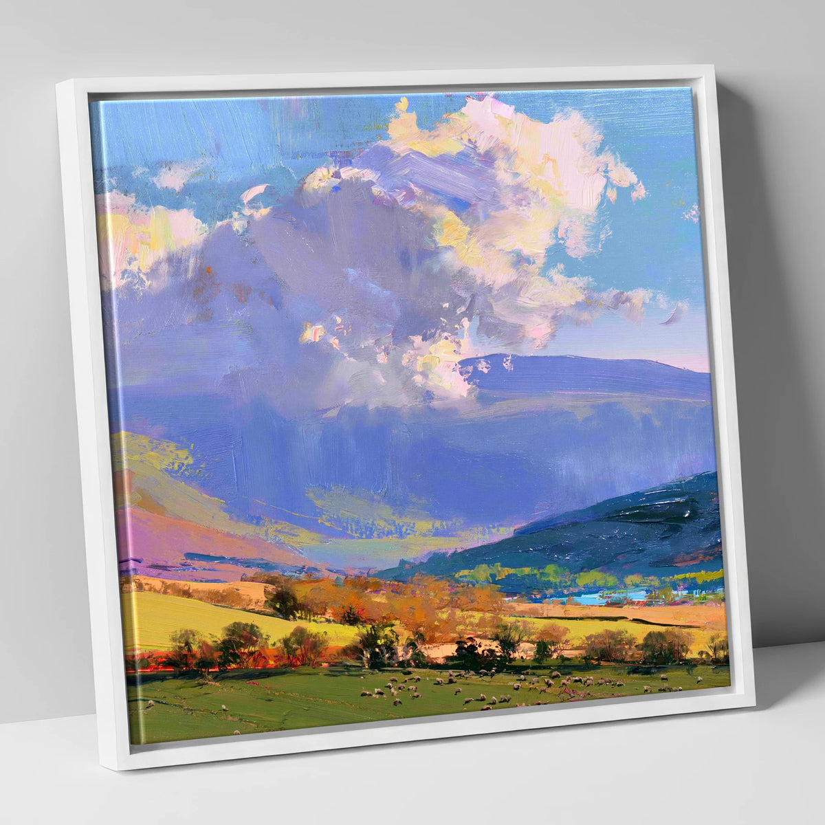 Vibrant Fells Under Dramatic Cloud lake district fell canvas wall art in white frame