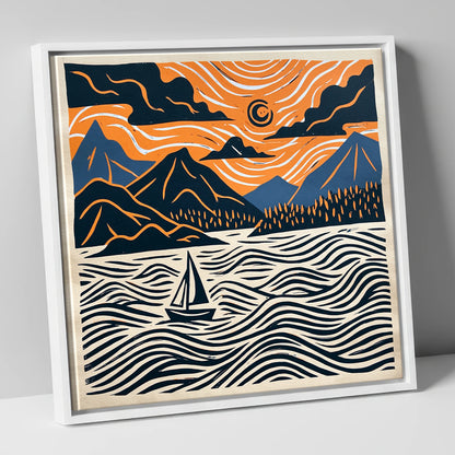 Derwentwater Sailboat Beneath Swirling Skies lake district lake canvas wall art in white frame