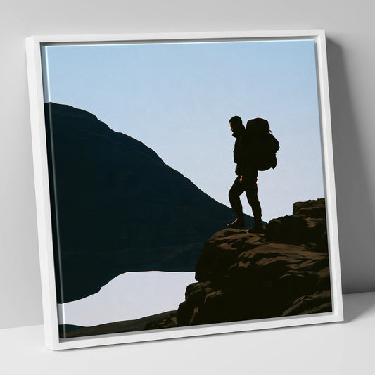 Helvellyn Walker in Silhouette lake district fell canvas wall art in white frame