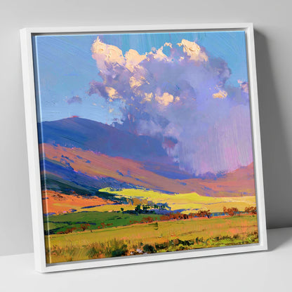 Vivid Fells Under Passing Shower lake district fell canvas wall art in white frame
