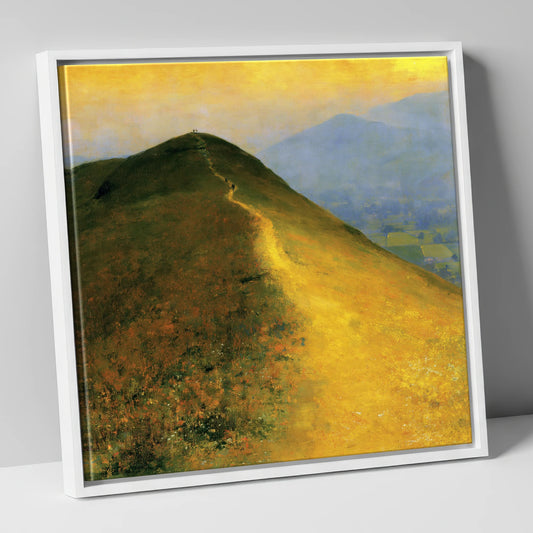 Sunlit Bracken on Catbells Ridge lake district fell canvas wall art in white frame