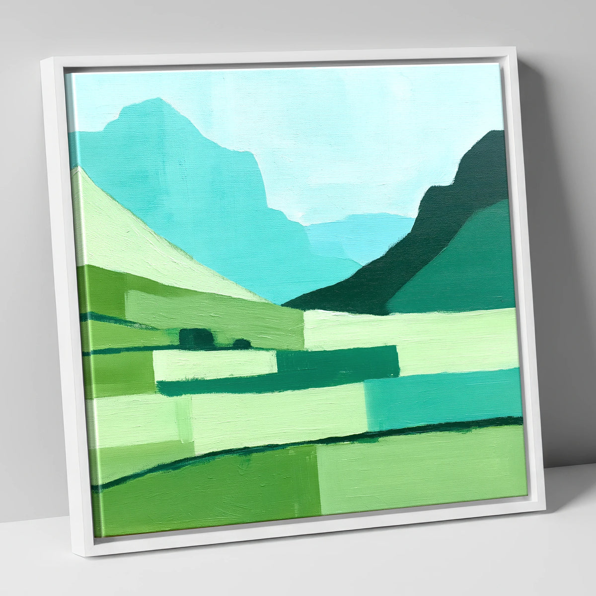 Abstract Great Langdale Valley lake district valley canvas wall art in white frame