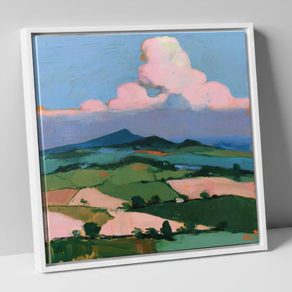Blush Clouds Over Rolling Fells lake district fell canvas wall art in white frame