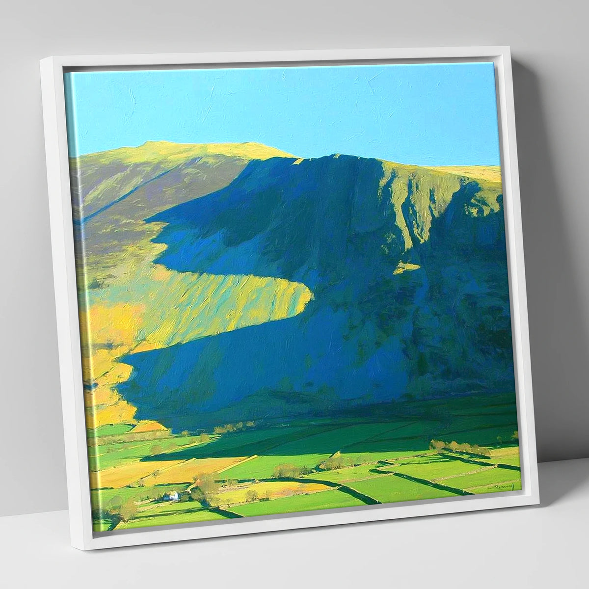 Clough Head in Bold Shadows lake district fell canvas wall art in white frame
