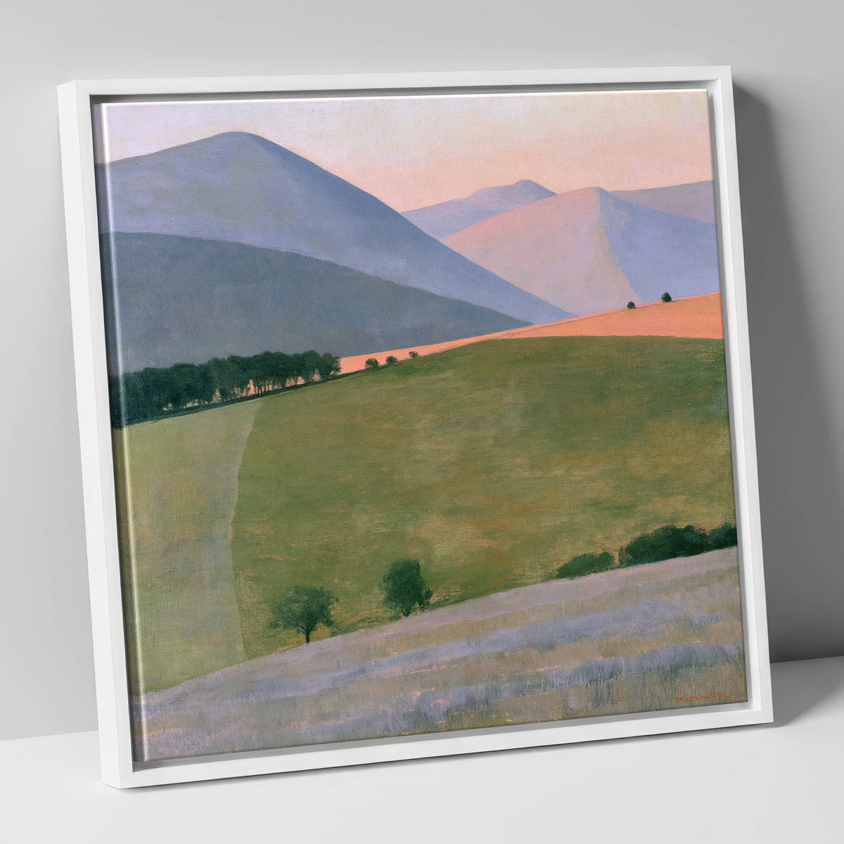 Pastel Fells Above Green Valley lake district valley canvas wall art in white frame