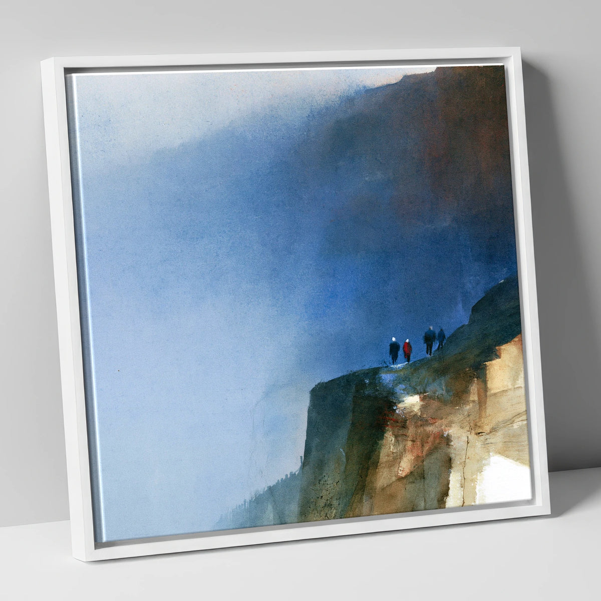 Walkers on a Dramatic Mountain Path lake district walking canvas wall art in white frame