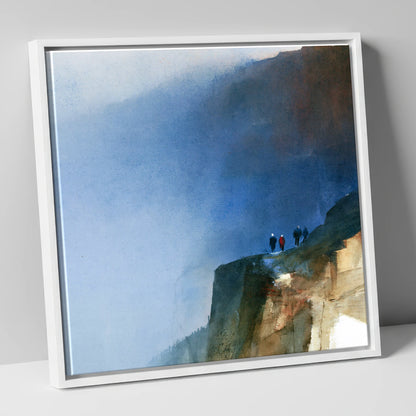 Walkers on a Dramatic Mountain Path lake district walking canvas wall art in white frame