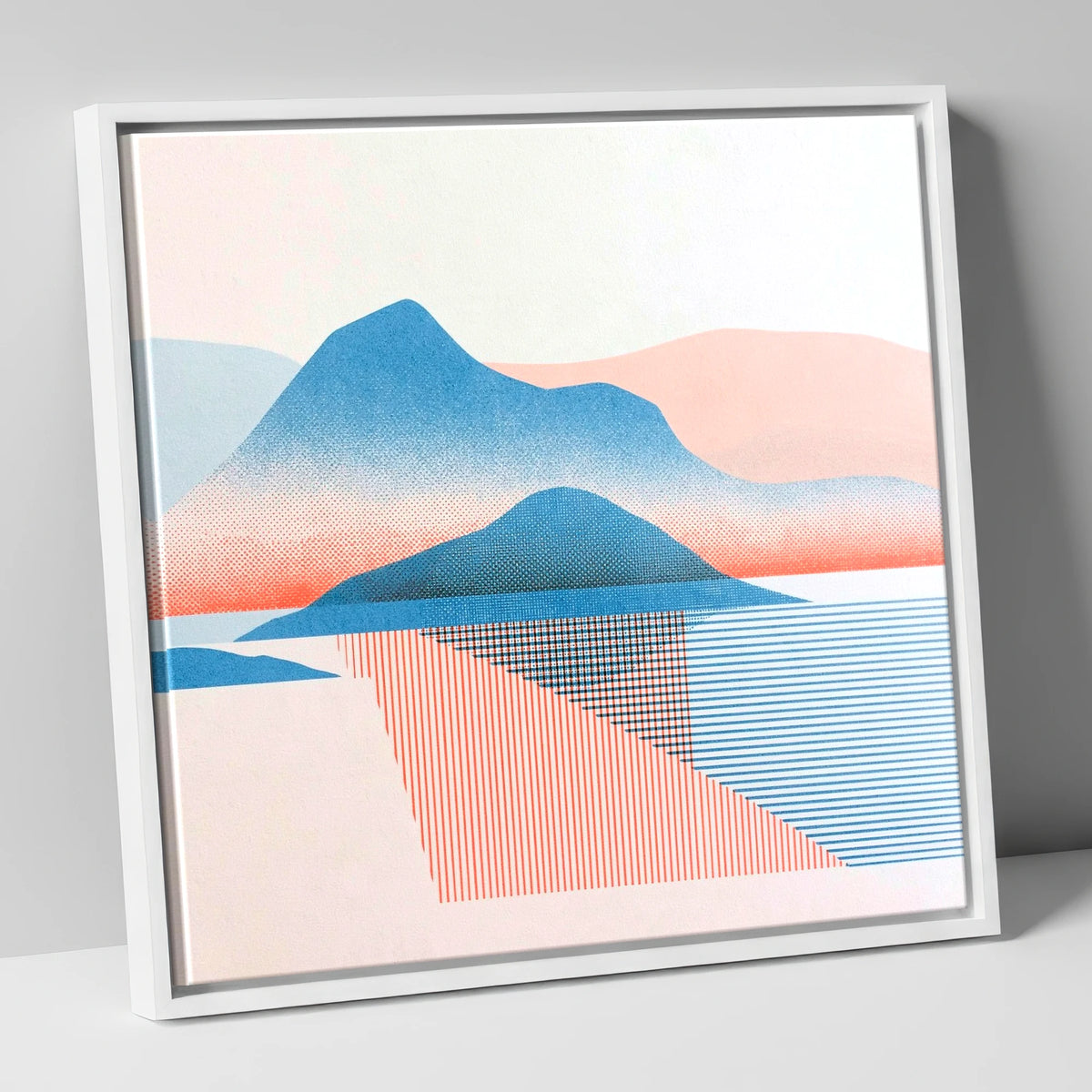 Graphic Catbells In Blue And Coral lake district fell canvas wall art in white frame