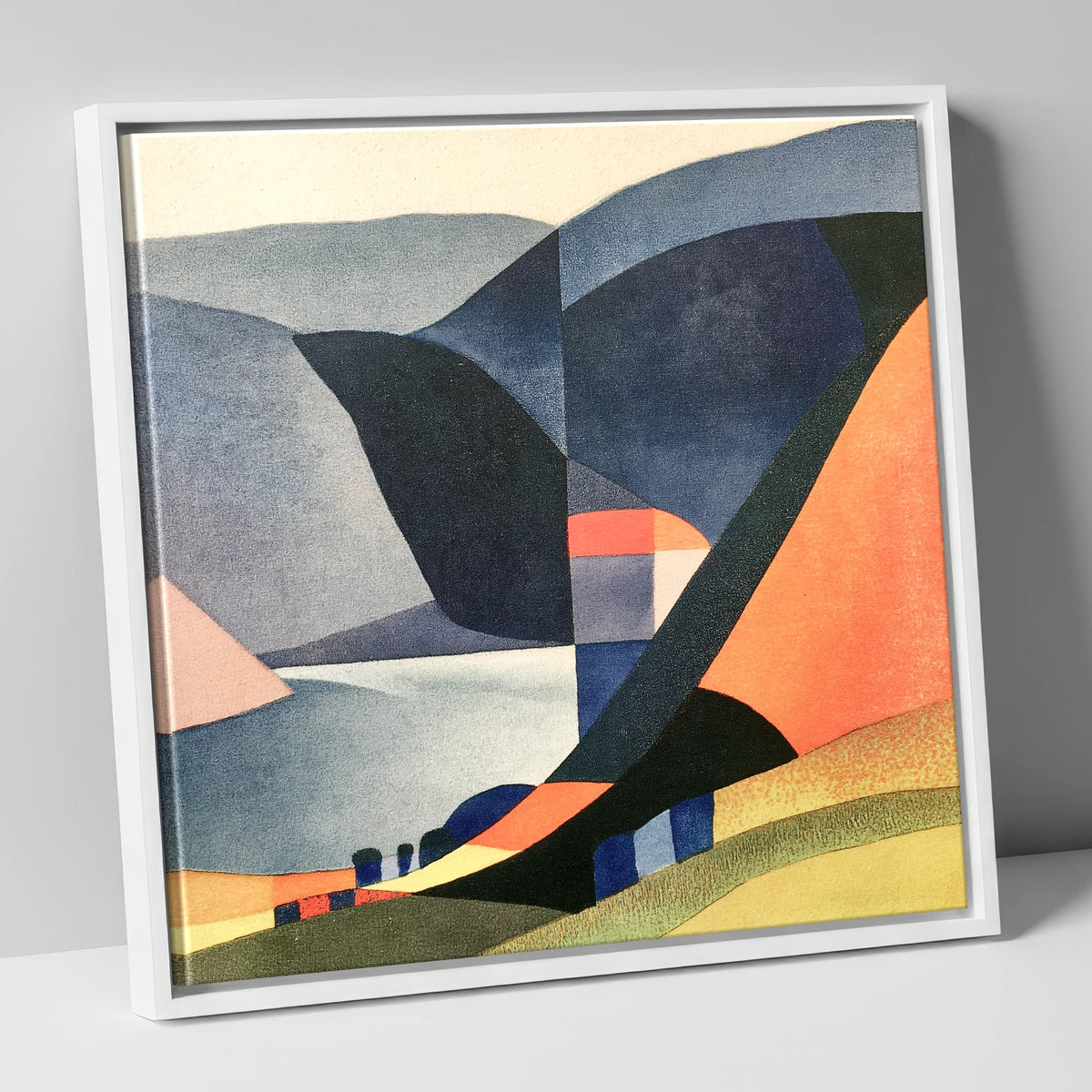 Geometric Lake District Fells lake district lake canvas wall art in white frame