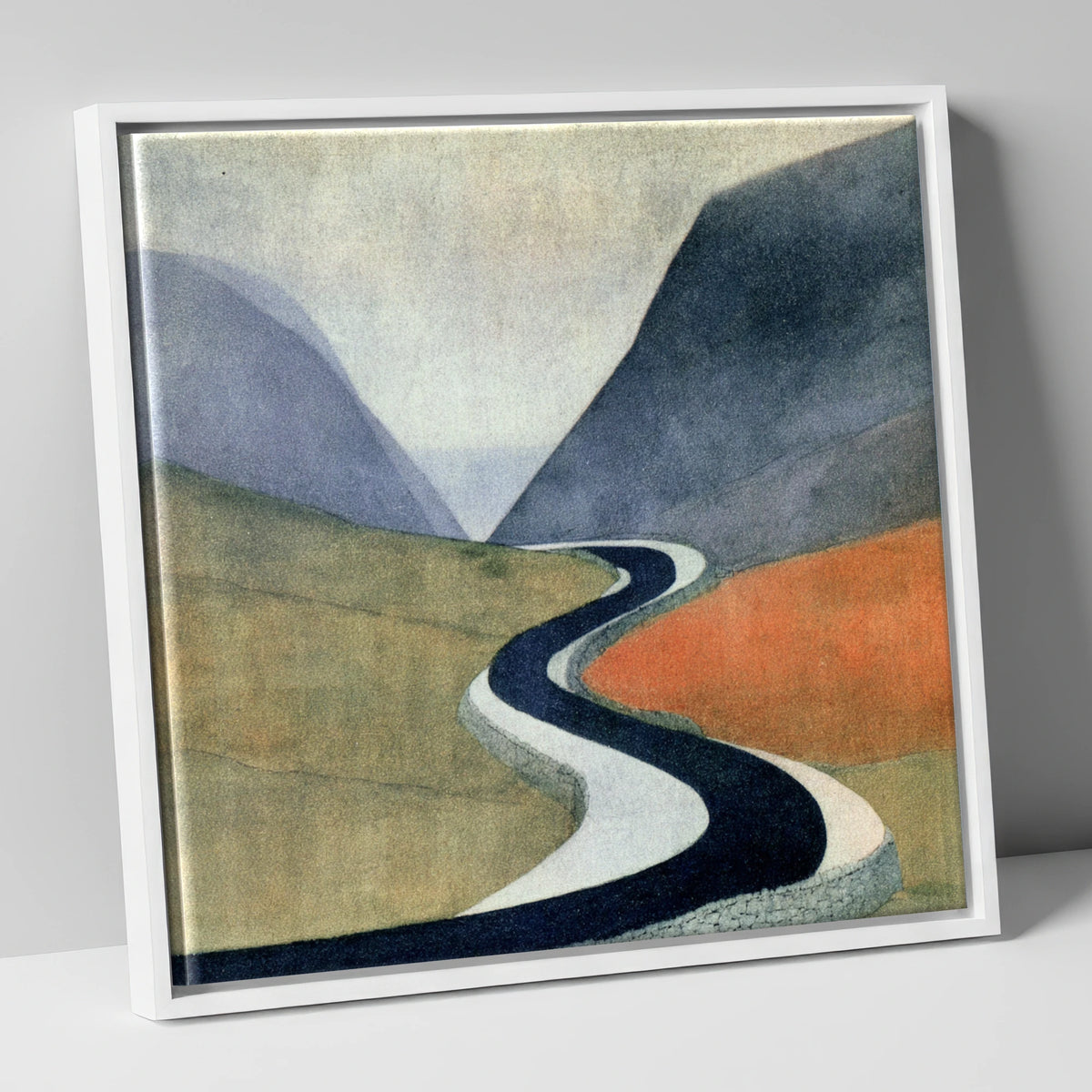 Sweeping Mountain Pass Road lake district valley canvas wall art in white frame