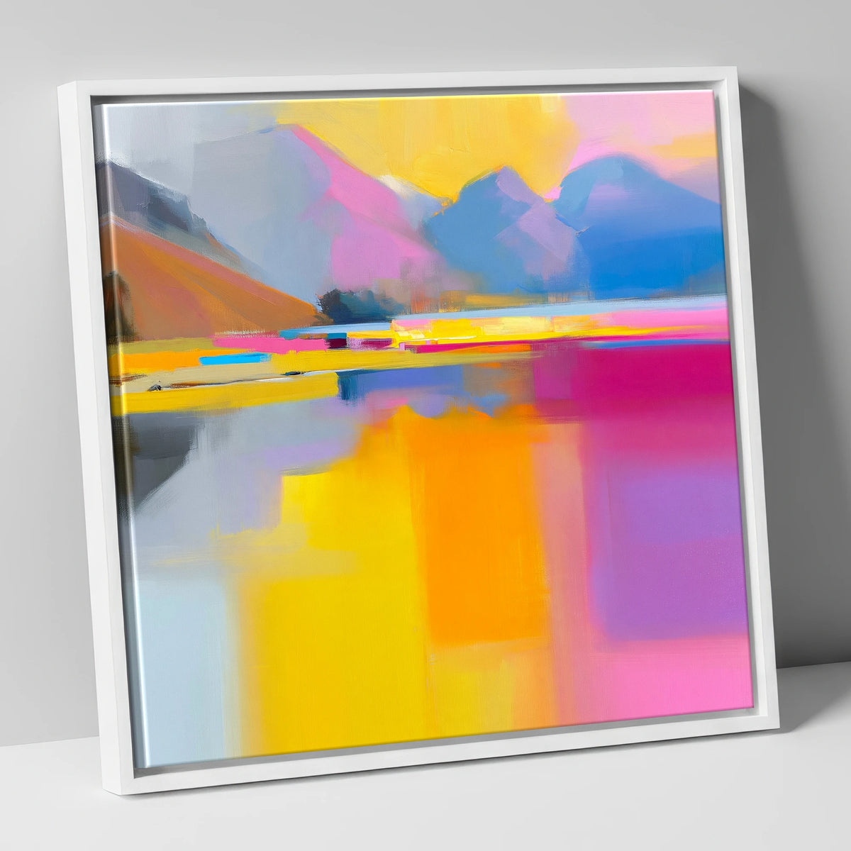 Vibrant Loweswater Reflections lake district lake canvas wall art in white frame