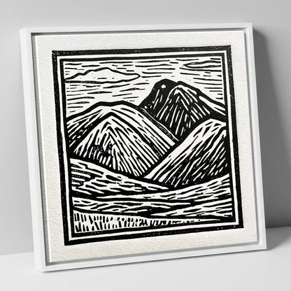 Bowfell in Stark Black and White lake district fell canvas wall art in white frame