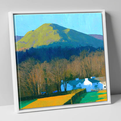 Luminous Latrigg Above White Buildings lake district fell canvas wall art in white frame