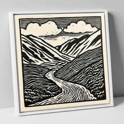 Monochrome Kirkstone Pass lake district valley canvas wall art in white frame