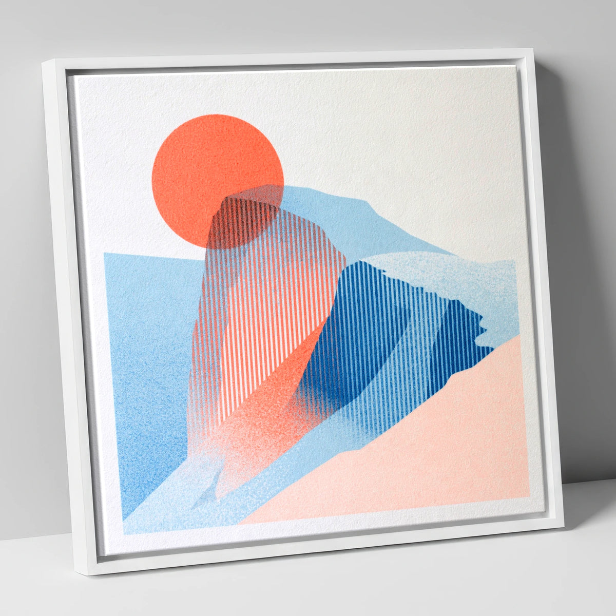 Great Gable in Coral and Blue lake district fell canvas wall art in white frame