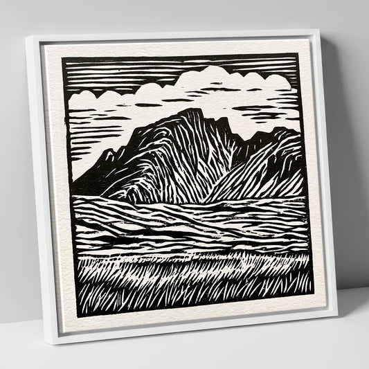 Scafell Pike in Bold Monochrome lake district fell canvas wall art in white frame