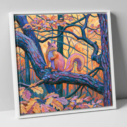 Lakeland Red Squirrel in Amber Light lake district wildlife canvas wall art in white frame
