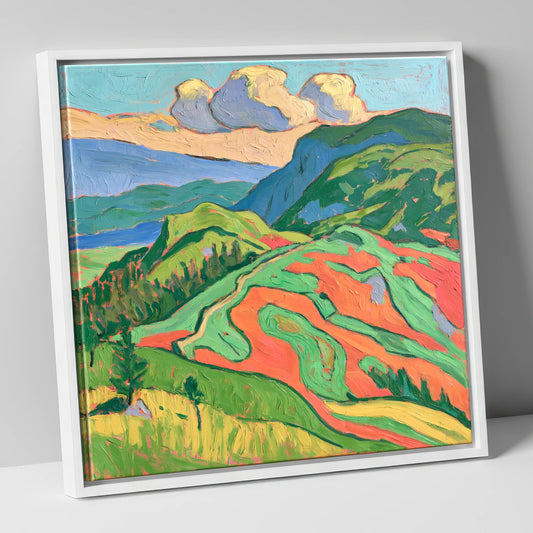 Vivid Rolling Fells Under Cloud lake district fell canvas wall art in white frame