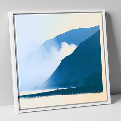 Rolling Fells in Deep Blue lake district fell canvas wall art in white frame