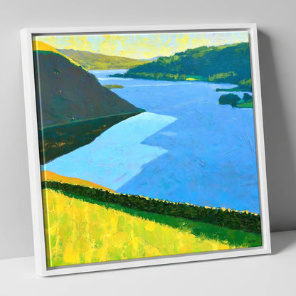 Vibrant Ullswater Above Pooley Bridge lake district village canvas wall art in white frame