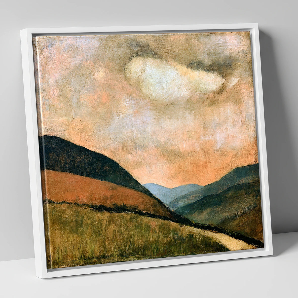 Rolling Fells Under Warm Cloud lake district fell canvas wall art in white frame