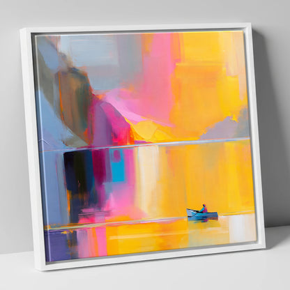 Vibrant Lake Kayaking in Gold lake district walking canvas wall art in white frame
