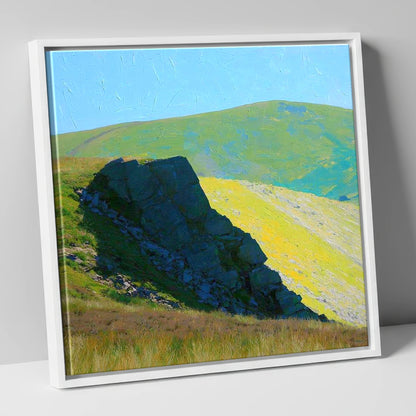 Vibrant Crag on Armboth Fell lake district fell canvas wall art in white frame