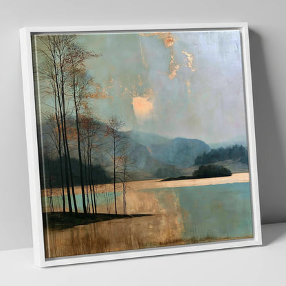 Grasmere Island in Golden Light lake district lake canvas wall art in white frame