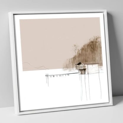 Pooley Bridge Boathouse in Taupe lake district village canvas wall art in white frame