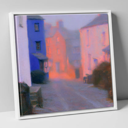 Twilight Haze Over Village Street lake district village canvas wall art in white frame