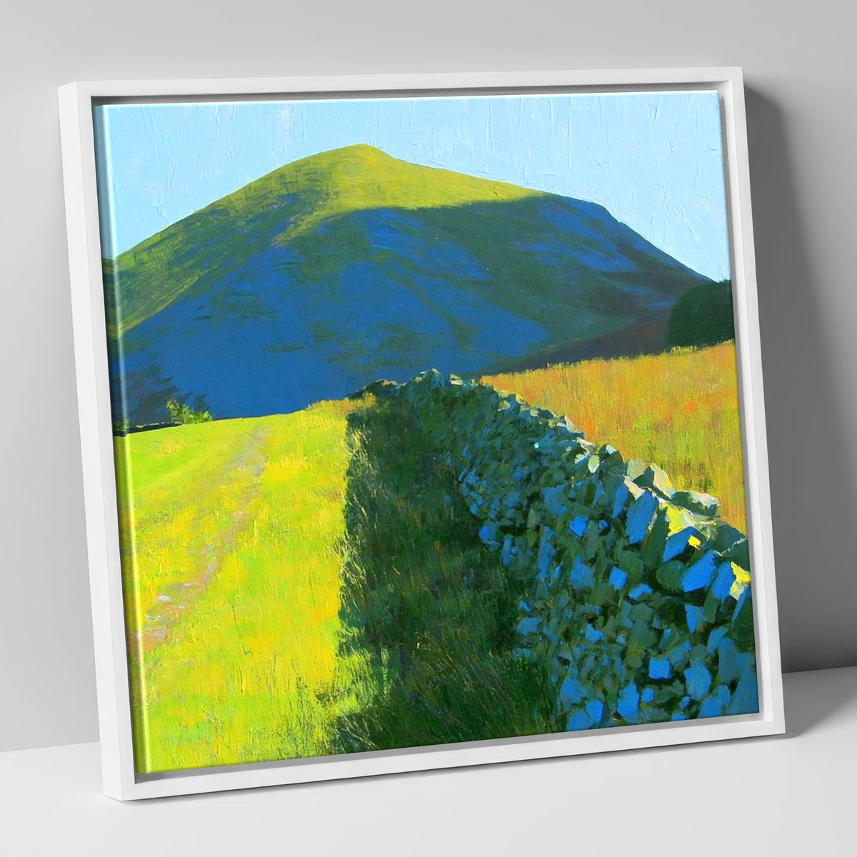 Vibrant Light on Hen Comb lake district fell canvas wall art in white frame