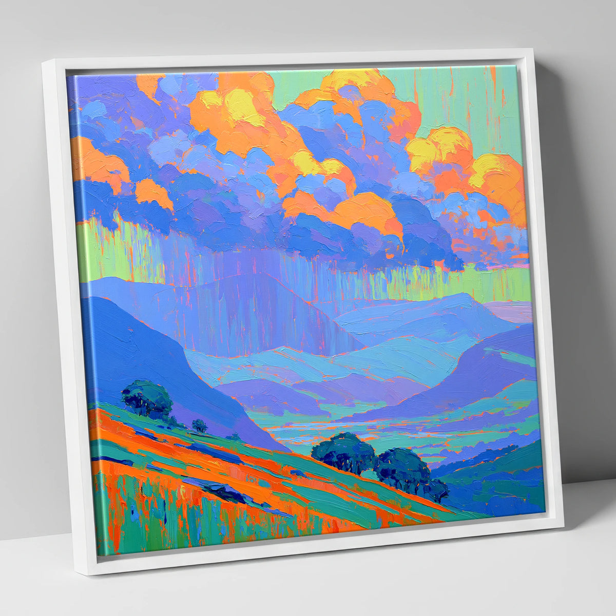 Vibrant Storm Clouds Over Fells lake district sky canvas wall art in white frame