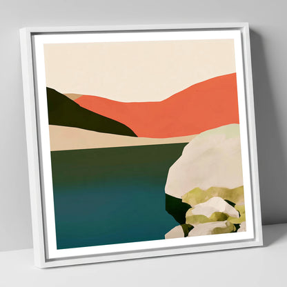 Terracotta Fells at Easedale Tarn lake district lake canvas wall art in white frame