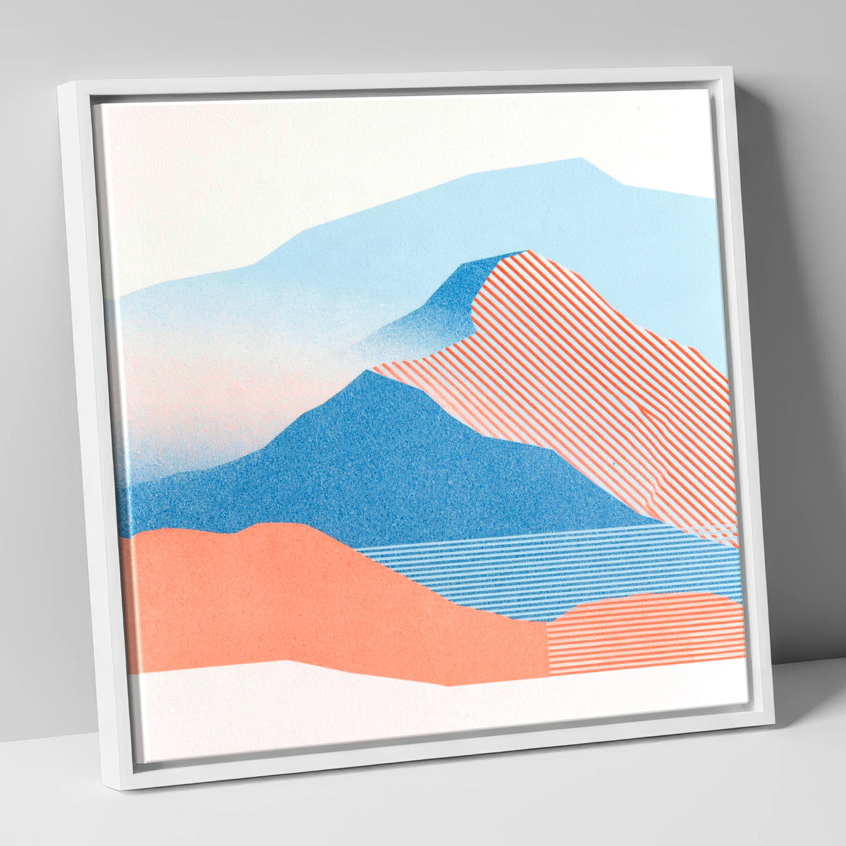 Graphic Coral Mountain Ridge lake district fell canvas wall art in white frame