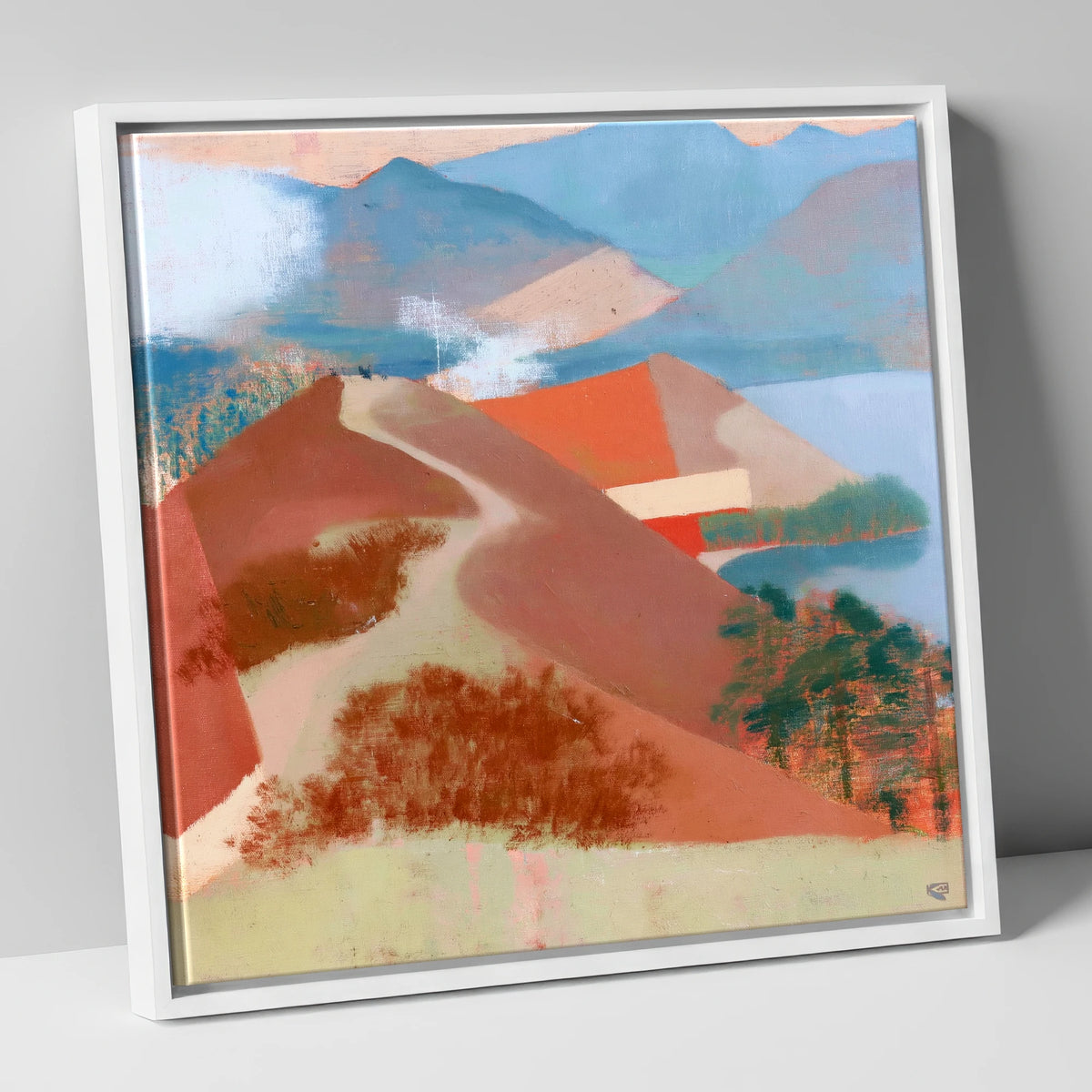 Terracotta Cat Bells Above Derwentwater lake district fell canvas wall art in white frame