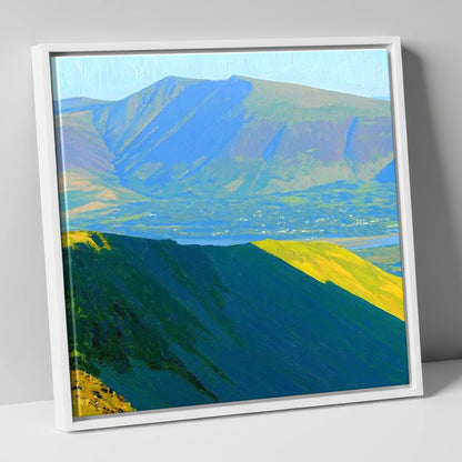 Skiddaw Little Man Sunlit Ridge lake district fell canvas wall art in white frame