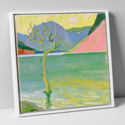 Vibrant Buttermere Lone Tree lake district lake canvas wall art in white frame