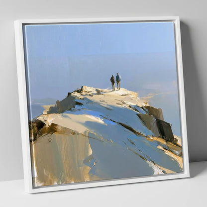 Hikers on the Sunlit Summit lake district fell canvas wall art in white frame